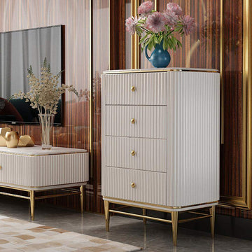 25.6" Chest Light Luxurious White & Gold 4-Drawer Dresser-Wehomz-Cabinets & Chests,Furniture,Living Room Furniture